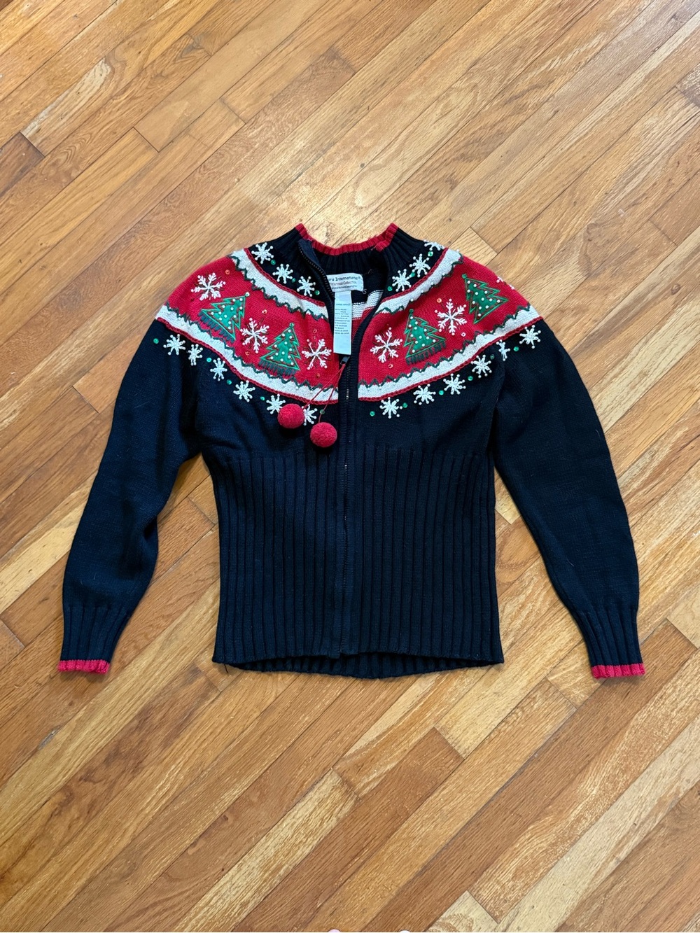 Vintage Famous Black Christmas Tree Sweater Ugly Christmas Zipper